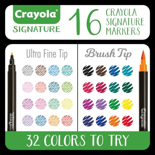 Image of Crayola Brush & Detail Dual Tip Marker Set, 16 Markers, 32 Colors, Adult Coloring Markers, Gifts for Teens & Adults