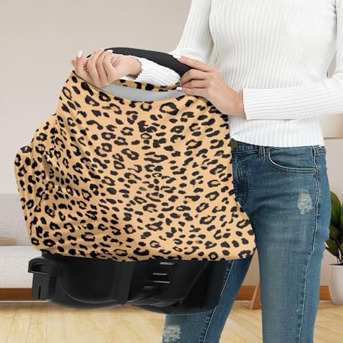 Image of Forchrinse Brown Leopard Print Car Seat Cover for Babies Soft Breathable Breastfeeding Nursing Cover Elastic Infant Carseat Canopy Stroller Cover