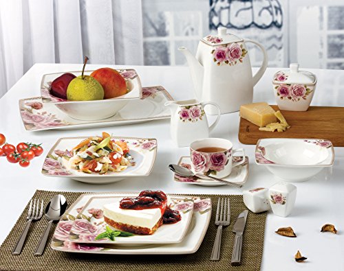 Lorenzo 57 Piece Elegant Bone China Service For 8 Loretta Dinnerware Sets, Multicolor #TOP4