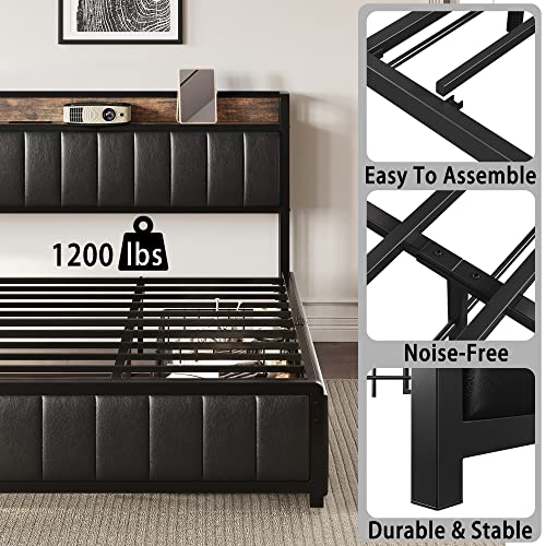 Anctor King Bed Frame With Storage Drawers Headboard & Footboard, Upholstered Platform Bed With Usb Ports & Outlets, No Box Spring Needed #TOP4
