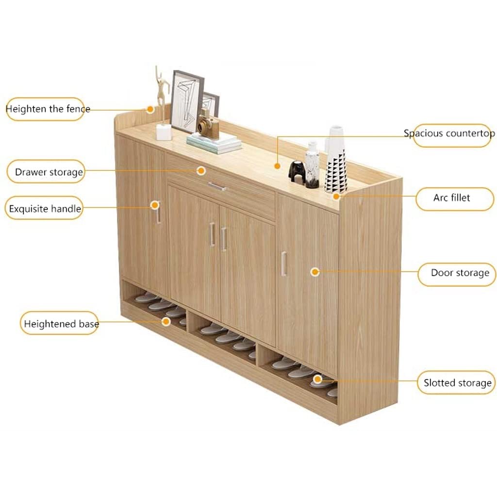 Armario contemporáneo de madera para almacenamiento de zapatos con cajón de 4 puertas y diseño independiente para organización de entrada y pasillo, dedicación desinteresada