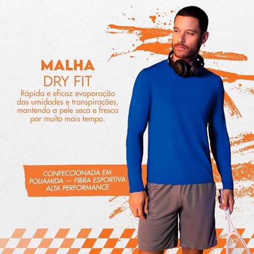 SELENE Camiseta Manga Longa UV50+ Microfibra de Poliamida Adulto Masculina, Azul Royal, M