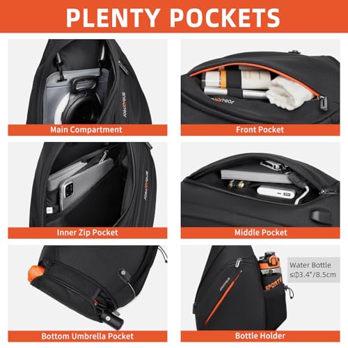 Mochila Sling Negra 19L para Hombre con Porta Botella miniatura 4