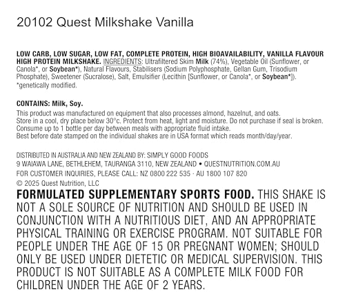 Image of Quest Nutrition Vanilla Protein Shake,45g Protein,2g Sugar,3g Net Carbs,Ready to Drink,Gluten Free,(Pack of 24)