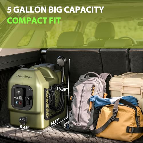 Rinseforge Portable Shower for Camping Leak-Proof Electric Cordless Power Camp Shower Pressure Washer with Water Tank 5 Gallon Outdoor for Garden Pet, Max 8 Hours Working & Installation-Free - Image 8