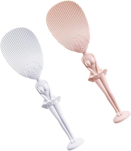 Cabilock Paleta de arroz, 2 cucharas de arroz de plástico con mango divertido, figura de niña bailarina, cuchara de arroz antiadherente, novedad