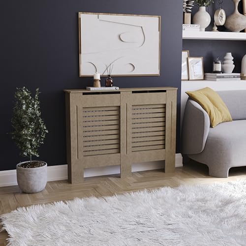 Vida Designs Milton Cubierta de radiador Unfinished   Mediano   Lamas horizontales Modernas para Mejor circulación del Calor   H82xW111xD19cm   MDF sin Pintar para salón y Pasillo