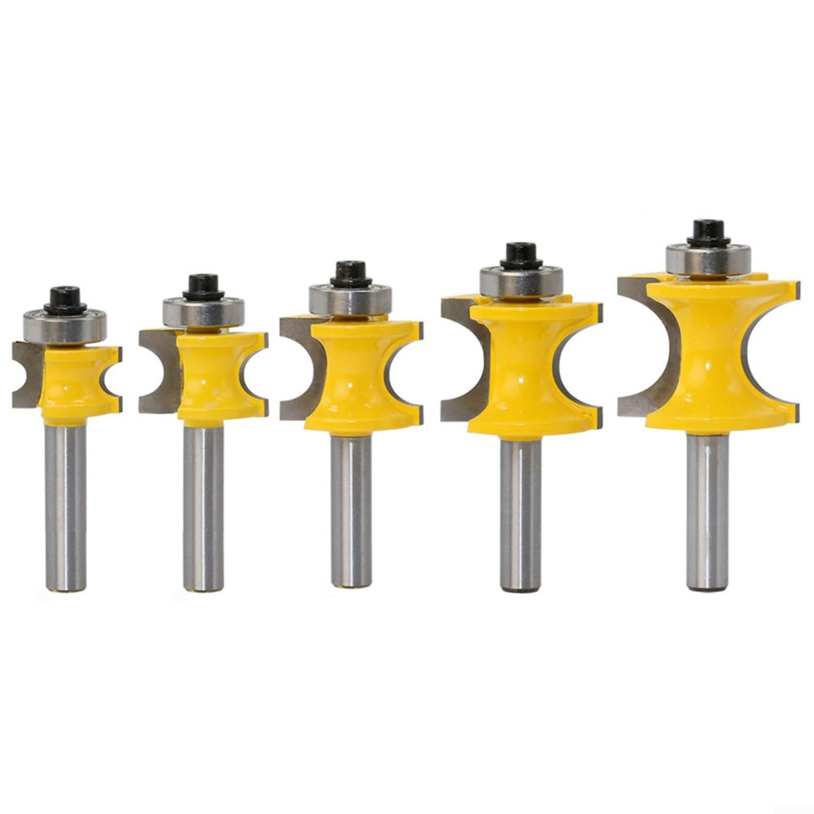 Set di 5 punte per fresatura ad angolo in carburo da 8 mm, per lavorazione del legno, tasselli e profilatura dei bordi su pannelli compatti in compensato MDF
