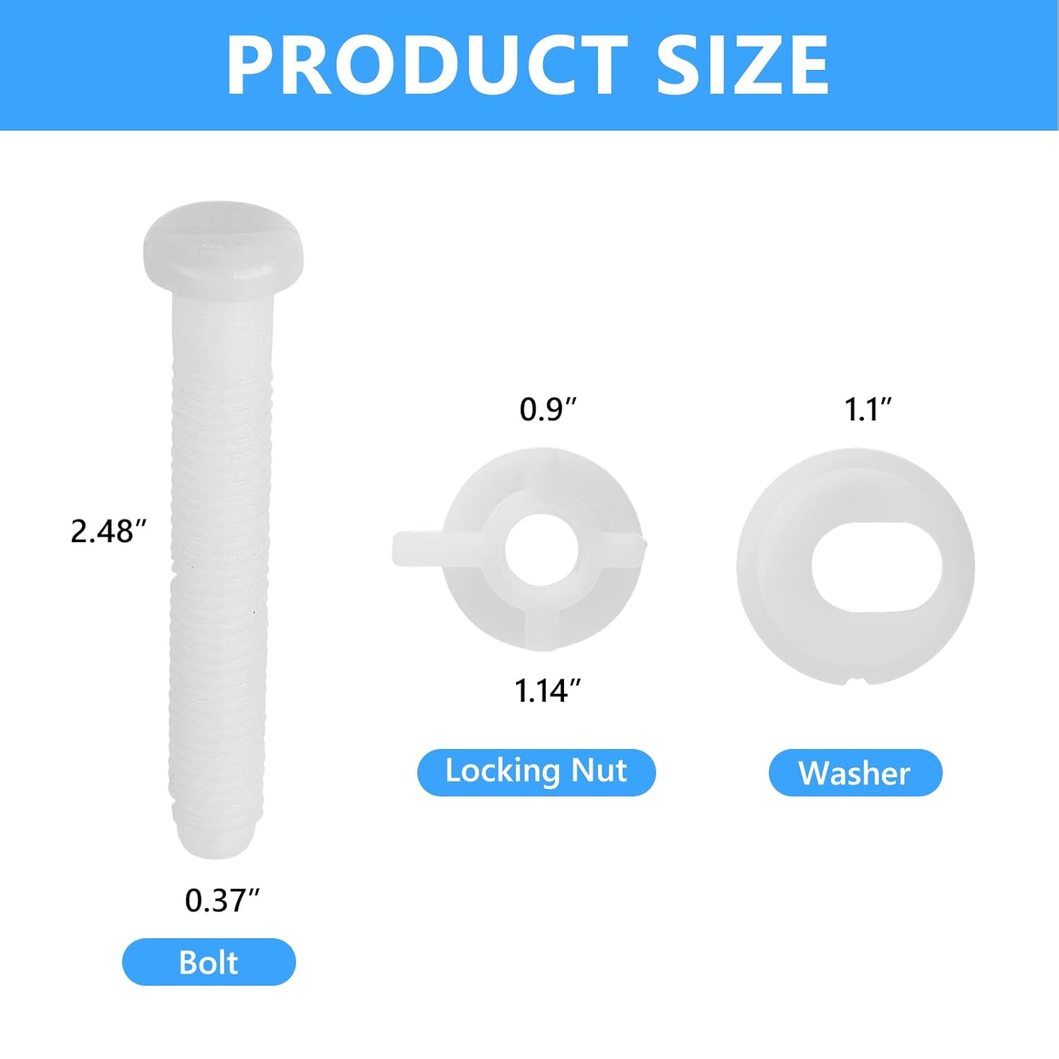 2 Pack Toilet Seat Screws Replacement Kit for Fixing The Top Toilet Seat Includes Plastic Bolts with Plastic Nuts and Washers Parts, White
