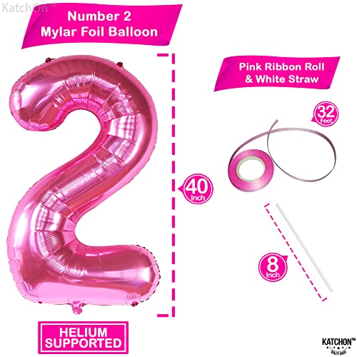 Image of KatchOn, Hot Pink Number 2 Balloon - 40 Inch Number Balloon | 2 Balloon Number, Two Cool Birthday Party Decorations Girl, Pink Party Decor, 2nd Birthday Decorations for girl