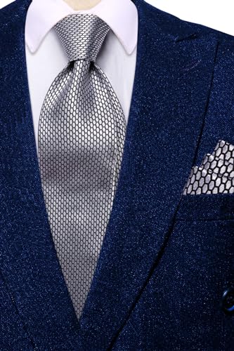 Image of Hi-Tie Mens 70inches Tie Set Extra Long Necktie for Men Cufflinks Handkerchief Big Tall Men Business Wedding