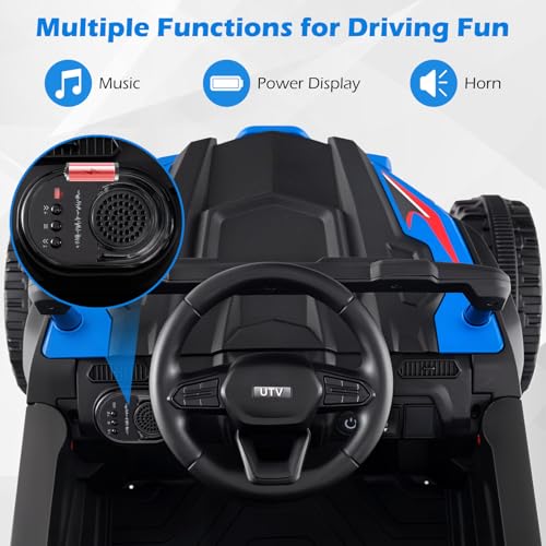 OLAKIDS 12V Ride on Car UTV, Electric Off-Road Truck with Remote Control, Lockable Doors, Safety Belt, Horn, Music, Lights, 4 Wheeler Toys for Kids Toddlers Aged 3+ Years (Blue) - image 5