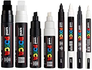 POSCA Black & White - Medium to Broad Set of 8 Pens (PC-17K, PC-8K, PC-5M, PC-3M)