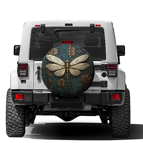 Image of Delerain Spare Tire Cover Gold Dragonfly Wheel Covers Waterproof Dust-Proof UV Sun Universal Fit for RV Trailer RV SUV Truck and Many Vehicle (17 Inch for Diameter 31 inch-33 inch)