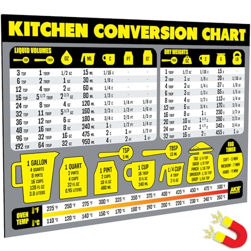 Kitchen Measurement Conversion Chart Magnet - Extra Large Easy to Read Magnetic Kitchen Decor - Weight, Liquid, Temperature Recipe Measuring Tool - Cooking, Cookbook & Baking Accessories Fridge Magnet