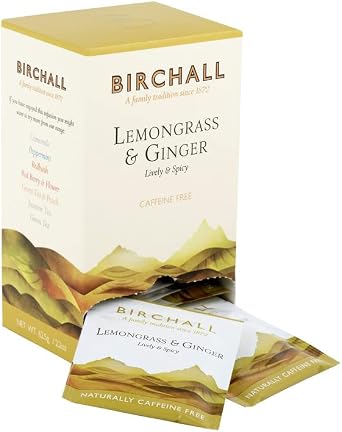 Birchall Tea Bags, Lemongrass & Ginger Tea Gift Set, Experience the Bright and Spicy Flavors of Lemongrass & Ginger Tea, 6 Boxes of 25 Enveloped Plant-Based Tea Bags