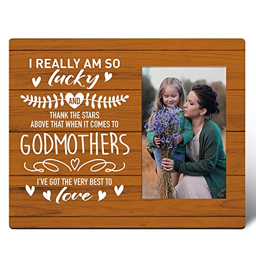 Image of Godmother Picture Frame - 'I Really Am So Lucky' - Mother's Day, Birthday, Christmas, Thanksgiving Gift from Godchild, Baby, Goddaughter, Godson