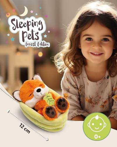 NICI Kuscheltier Fuchs mit Blatt 12cm schlafend im im Körbchen - orange - Stofftier aus weichem Plüsch, niedliches Plüschtier zum Kuscheln und Spielen, für Kinder & Erwachsene - 61581