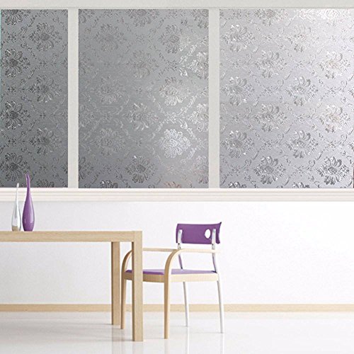 Image of CVANU Privacy Window Film White Window Frosting Film Window Flower Sticker Window Frosted Vinyl Sheets for Front Door /Bathroom /Sidelight /Small Windows, 24''x12''