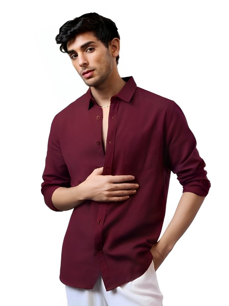 famuzz Men's Solid Slim Fit Cotton Casual Shirt with Spread Collar & Full Sleeves-picture-11
