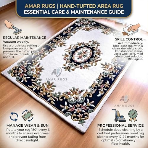 Tapete decorativo de lana hecho a mano 8x10 ft azul oscuro miniatura 4