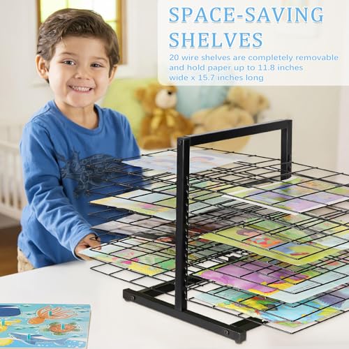 Image of Art Drying Rack for Classroom Paint Drying Rack Art 20 Shelves Metal Desktop Artwork Storage Display for Classroom Painting Crafts (Black, 20 Shelves)