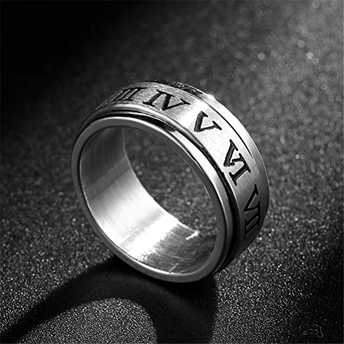 Image of PAURO Roman Numerals Spin Worry Ring | Unisex Stainless Steel, Roman Numerals Spin Worry Ring for Anxiety