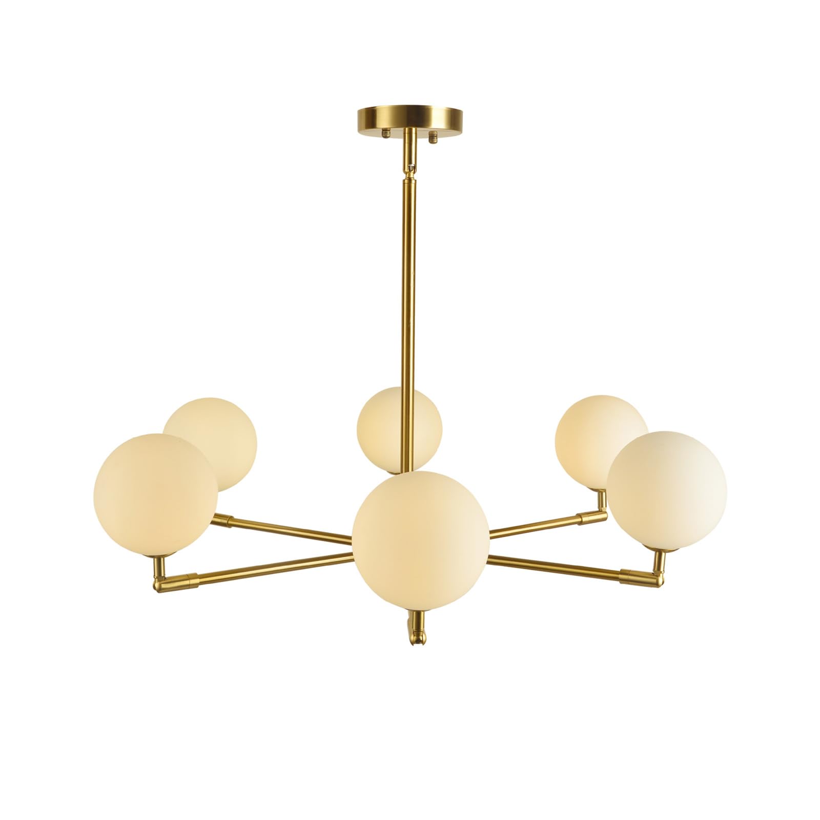 KXEcoLife 6-Lights Globe Mid Century Chandelier with White Glass Lampshade Modern Sputnik Pendant Light Fixture for Dining Room Kitchen Island Bedroom