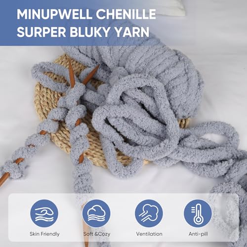 Image of 8 Packs Jumbo Chunky Chenille Yarn - 1820g(64oz) 254 Yards (761ft) Bulky Yarn - Chunky Yarn for Hand Knitting Blanket,Cushions, Pet Bed - Soft and Durable(Rice Grey)
