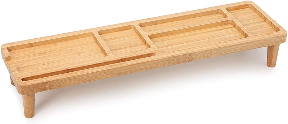 OHHOI Bamboo wood office computer Desktop Container Desktop Storage Organizer with Phone Stand Computer Organizer Trays