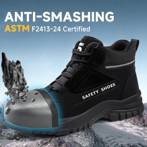 Image of Steel Toe Work Boots for Men Puncture Resistant Safety Boots | ASTM,High-Top,Industrial,Comfortable,Lace-Up,Construction,Warehouse, Factory,Workshop