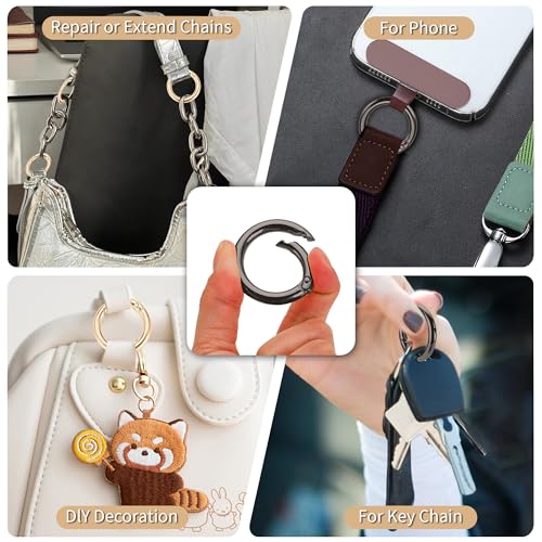 Image of Gkeygo Key Ring Clip, 4 /5 Inch Keychain Rings, 8 Pack Round Carabiner Clip for Keys, Buckle, Bags, Purses - Key Chain Hooks Replacement Keychains Lanyard DIY Crafts - Black, Gold