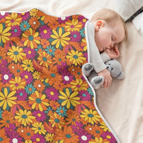 Image of Toddler Blanket for Baby Boy and Girl Soft Warm Swaddle Blanket for Toddler and Infant 30X40in Colorful Floral Pattern Groovy Flowers