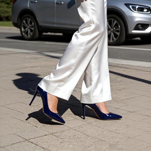 Image of Eldof Women's Classic Dress Pumps Shoes, Sexy Pointed Toe 4 inch Stiletto High Heels, Office Formal Slip On Size 5-13