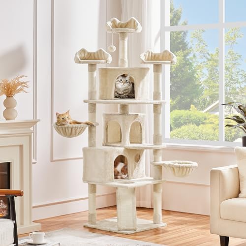 Arbre à chat géant Yaheetech 194 cm beige XXL avec niches