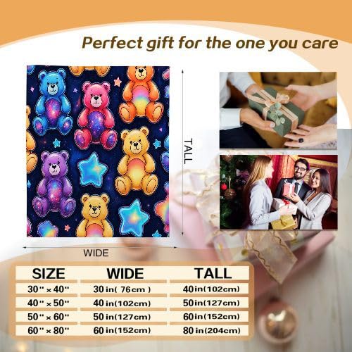 Mantas para Sofas Grandes 220x240 Oso Colorido, Manta Termica Franela Mantilla Felpa para Cama 135/150, Mantitas Polar Suave y Cálida para Perro Mascota Habitacion Dormitorio