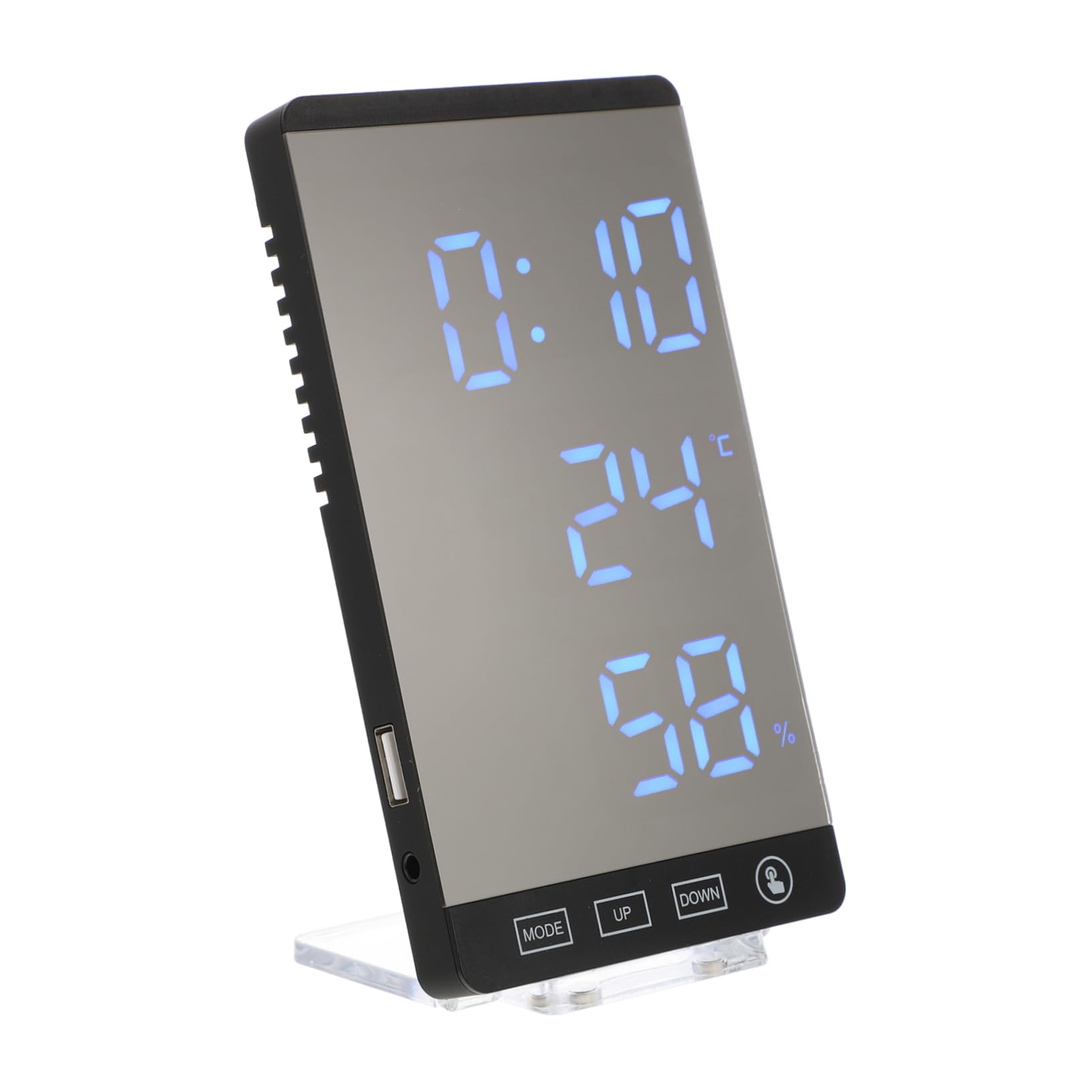 Yardenfun 1 LED Mirror Alarm Clock with Hygrometer Thermometer Stylish Touch Screen Display for Power Off Memory Function Mounting Options