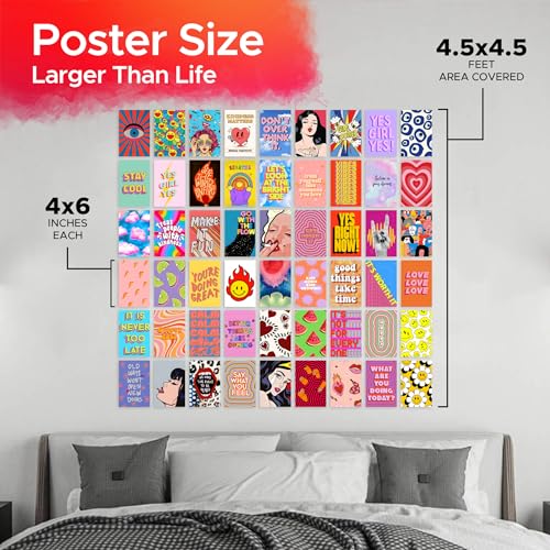 Image of CodersParadise Indie Y2K Wall Collage Kit - 54 PCS Aesthetic Hippie 4x6 Posters | Retro Room Decor for Bedroom, Dorm, Office & Living Room | Premium Thick Cardstock Prints with Glue Dots Included