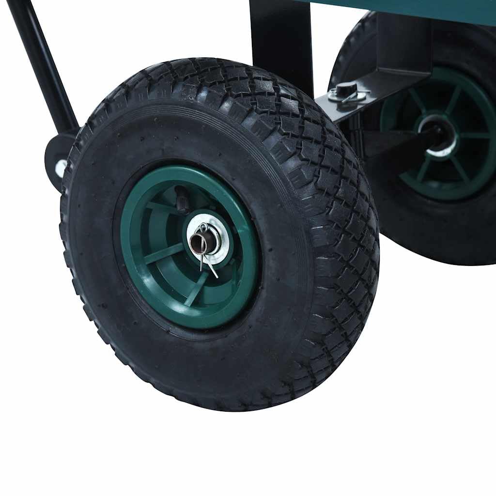 Carrello a mano in acciaio con portata di 350 kg, carrello da giardino verde con pareti laterali pieghevoli e pneumatici ad aria pesanti, maniglia imbottita