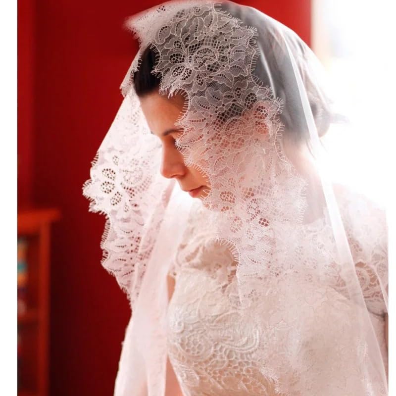 Velos de novia de encaje blanco nupcial con caída catedral de 400cm 2