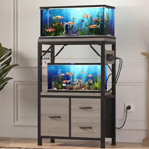 Image of Heybly 5-10Gal Fish Tank Stand with Drawer, Power Outlet,200lbs HAS002SSG-1