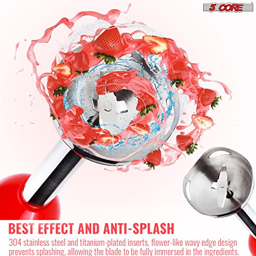 5 Core Immersion Hand Blender 500W Multifunctional Powerful Electric Handheld Blender 8 Variable Speed Emersion Hand Mixer Stick Bpa Free Hb 1510 Red #TOP2