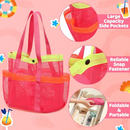 Mesh Beach Bag, Foldable Waterproof Sandproof Beach Storage Tote with 6 Pockets, Swim Tropical Vacation Pool Essential4