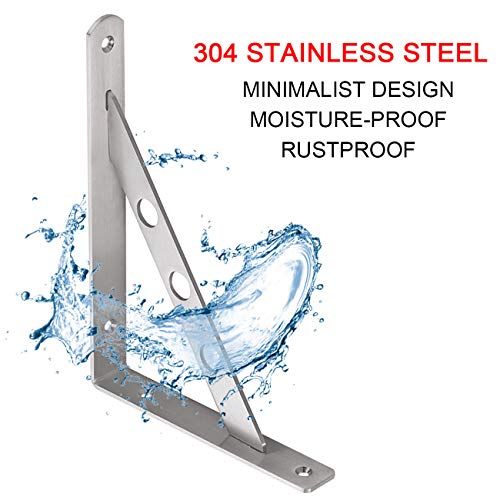 Image of YUMORE 10 Inch Shelf Bracket, Heavy Duty L Bracket with 2 S Hook, 2 Pack | Stainless Steel, 330 LB Load Capacity, 4mm Thick Brace, Hanging Hole Design, Easy Installation, Indoor & Outdoor Use