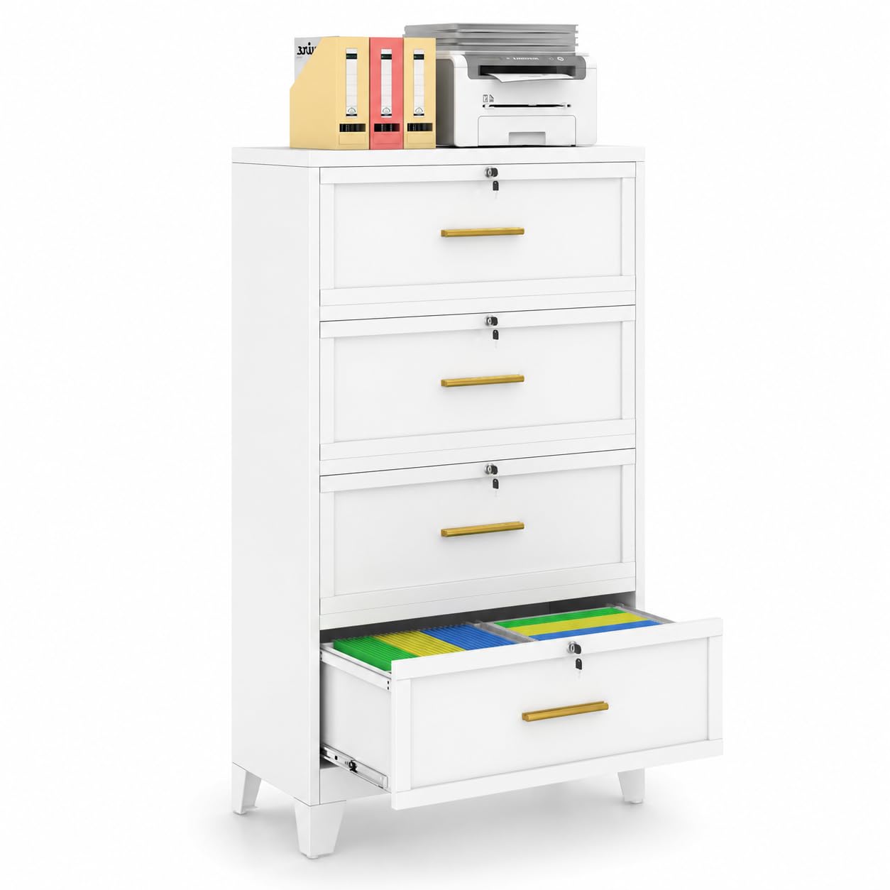 4 Drawer File Cabinet with Lock, Lateral Filing Cabinet for Home Office