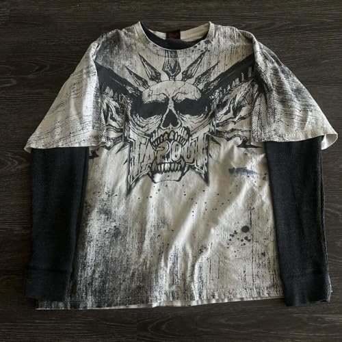 Amiblvowa Women Y2K Grunge T Shirt Emo Aesthetics Graphic Tops Teen Girl Vintage Baggy Goth Tops Harajuku Punk Grunge Clothes3