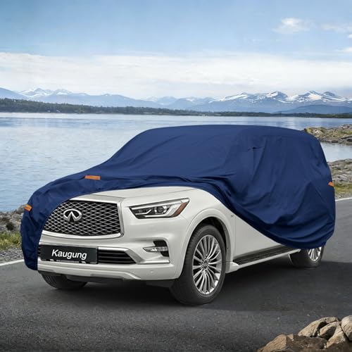 Image of Kaugung Custom Fit SUV Car Cover for Infiniti QX80 (2014-2026), Heavy Duty Waterproof All Weather Outdoor Protection, Breathable Full Exterior Cover with Vent, Rain Sun Snow UV Proof
