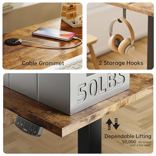 Image of Agilestic Electric Standing Desk with Drawers, 48 x 24 Inches Height Adjustable Desk, Stand up Computer Table with Memory Preset, for Work Office Home, Rustic Brown