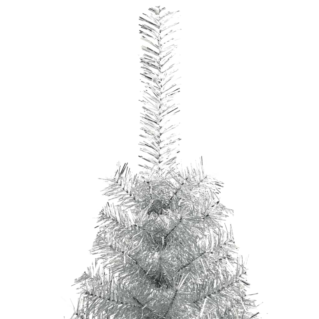 Árbol de Navidad artificial plateado con soporte, 240 cm, semicircular, 1050 ramas de PET, soporte estable de acero para salón, pasillo, balcón, terraza, Adviento, decoración navideña