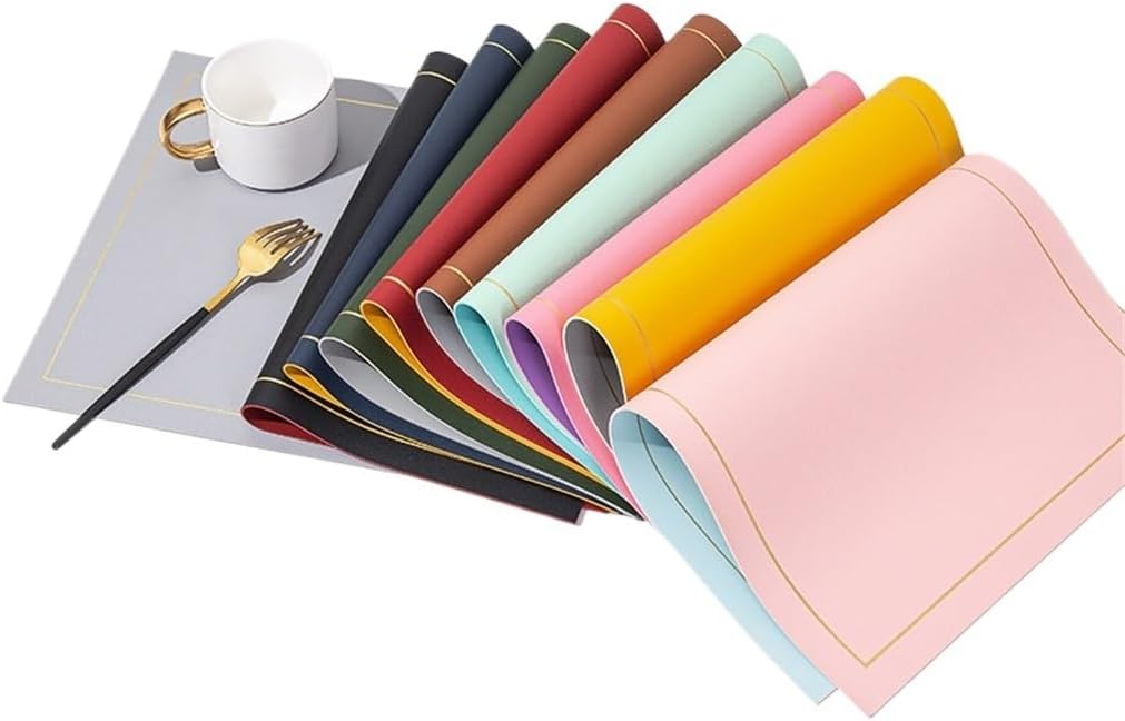 Oiled Table Mat Hotel Plate Mat Insulated Mat Meal Double-Sided Two-Color Wind Leather Western Placemat(Black)